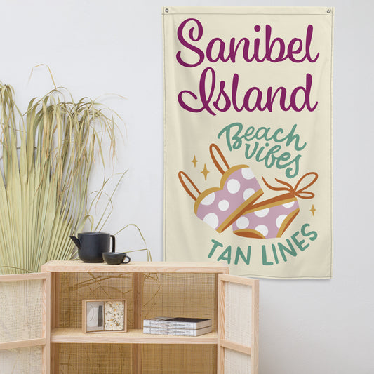SANIBEL ISLAND FLORIDA - Sanibel Beach Vibes Flag - Sanibel Tan Lines Flag
