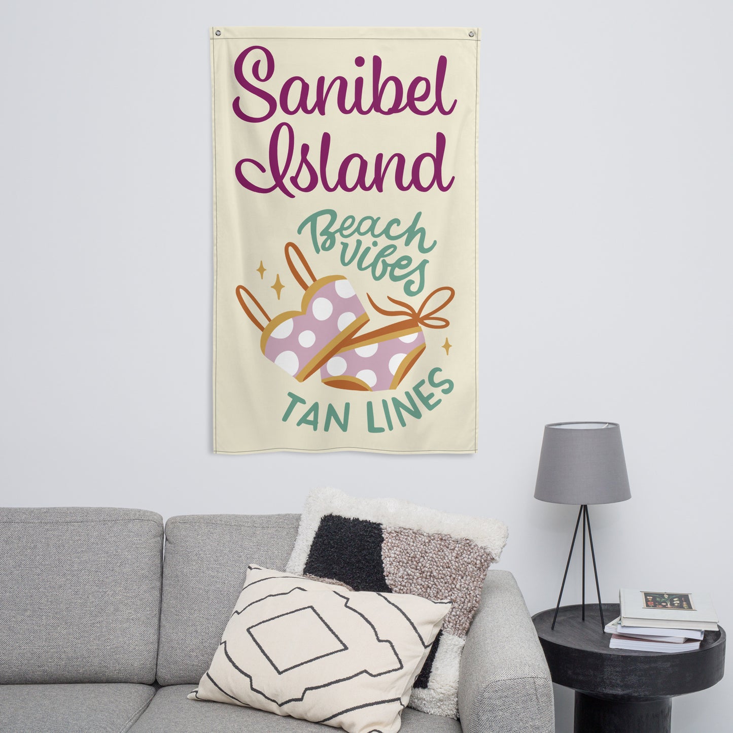 SANIBEL ISLAND FLORIDA - Sanibel Beach Vibes Flag - Sanibel Tan Lines Flag