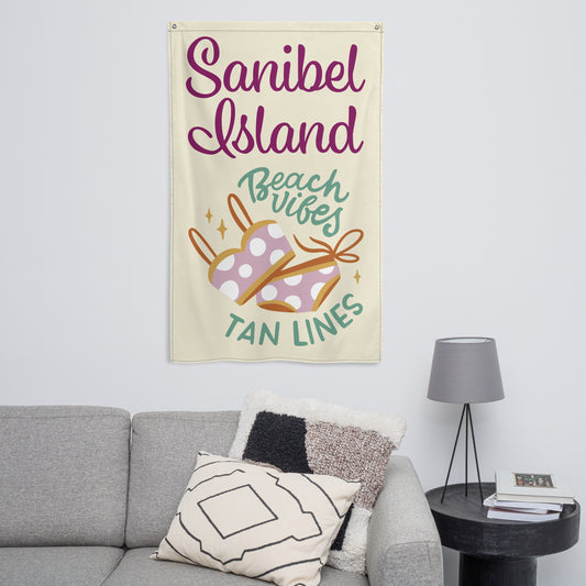 SANIBEL ISLAND FLORIDA - Sanibel Beach Vibes Flag - Sanibel Tan Lines Flag