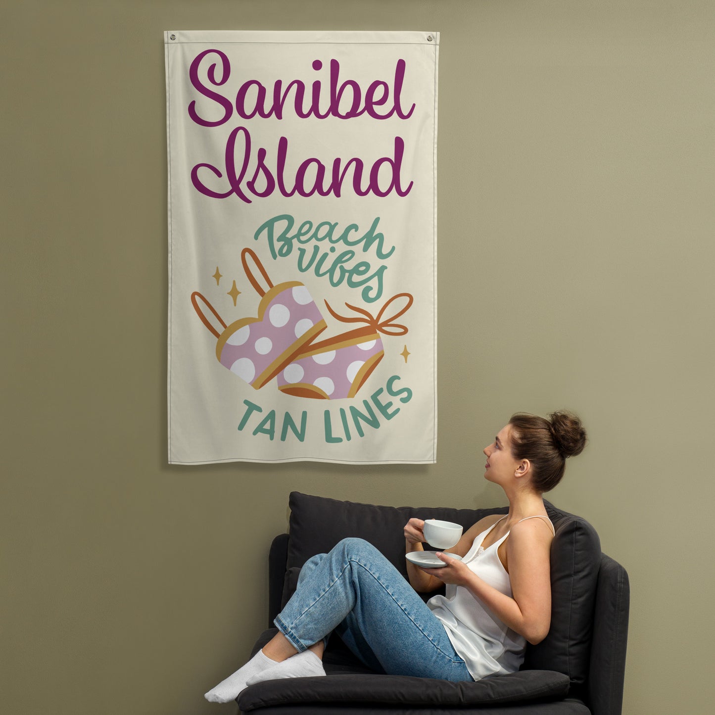 SANIBEL ISLAND FLORIDA - Sanibel Beach Vibes Flag - Sanibel Tan Lines Flag