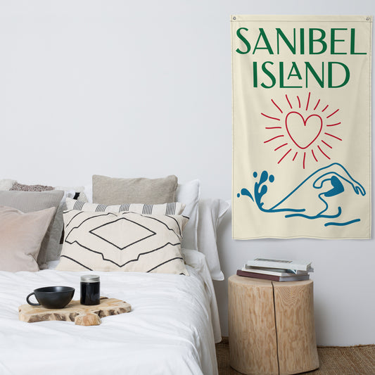 SANIBEL ISLAND SWIMMING AND HEART FLAG - Sanibel Island Beach Swimmer - Sanibel Florida Flags