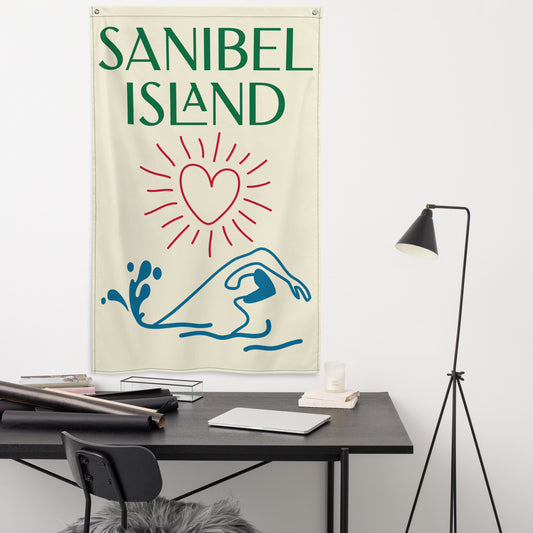 SANIBEL ISLAND SWIMMING AND HEART FLAG - Sanibel Island Beach Swimmer - Sanibel Florida Flags