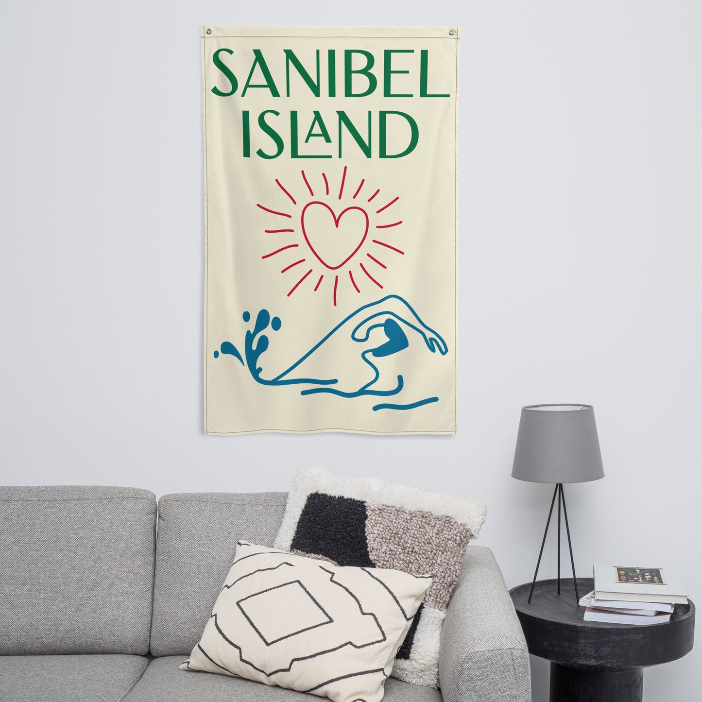 SANIBEL ISLAND SWIMMING AND HEART FLAG - Sanibel Island Beach Swimmer - Sanibel Florida Flags