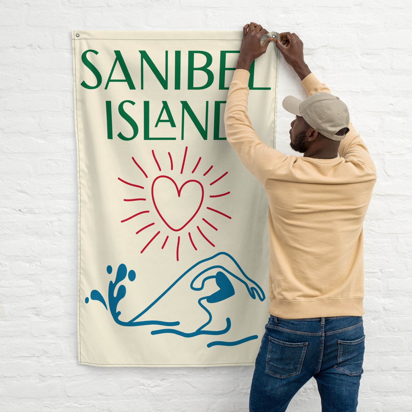 SANIBEL ISLAND SWIMMING AND HEART FLAG - Sanibel Island Beach Swimmer - Sanibel Florida Flags