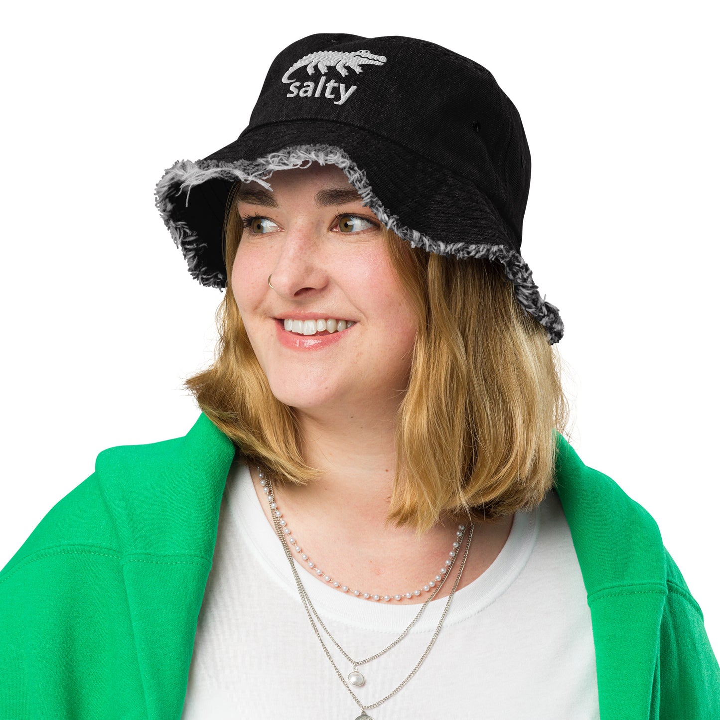SALTY FLORIDA ALLIGATOR BUCKET HAT - Florida Alligator Distressed denim bucket hat