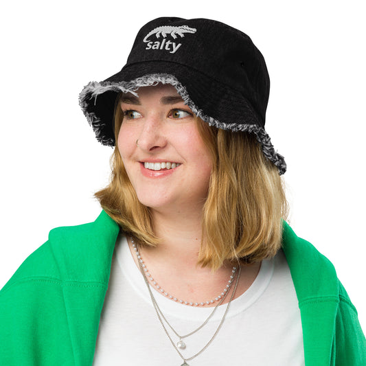SALTY FLORIDA ALLIGATOR BUCKET HAT - Florida Alligator Distressed denim bucket hat