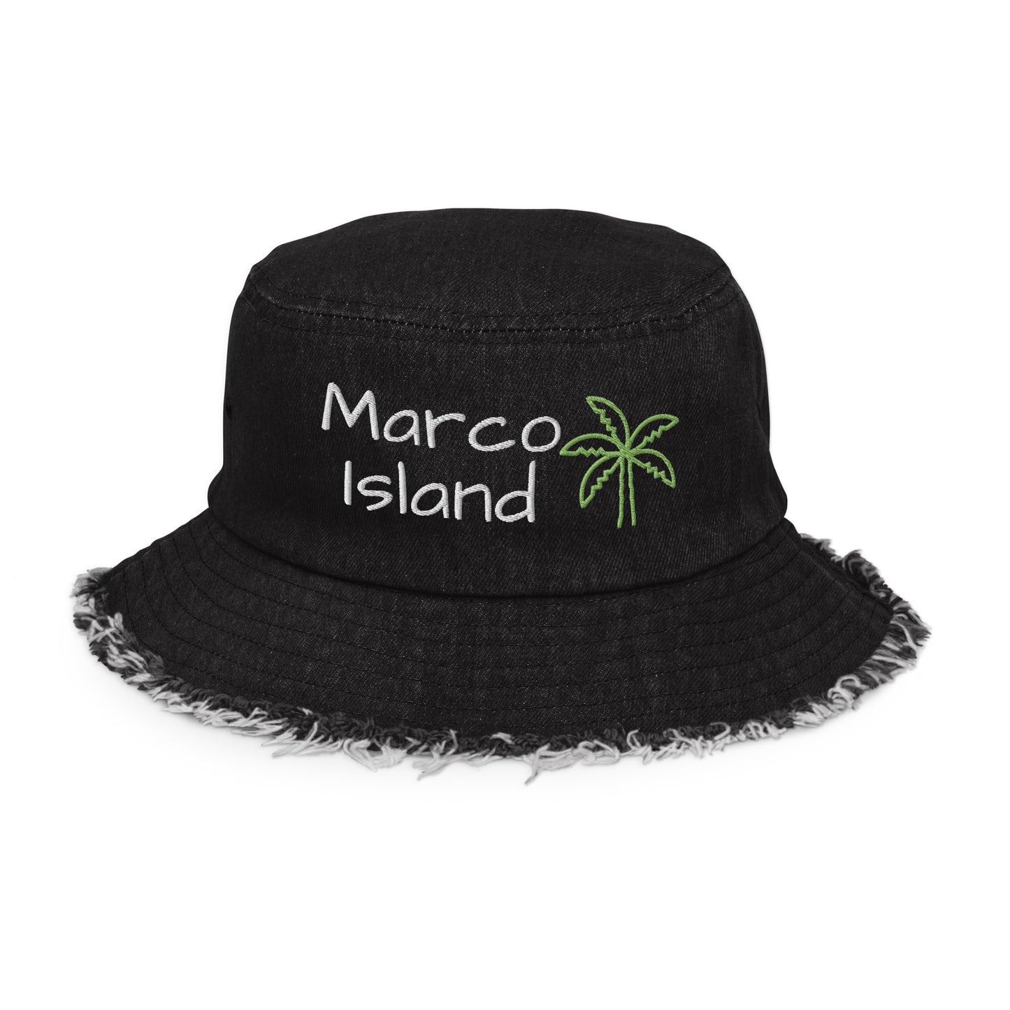 MARCO ISLAND FLORIDA BUCKET HAT - Marco Island FL Distressed denim bucket hat