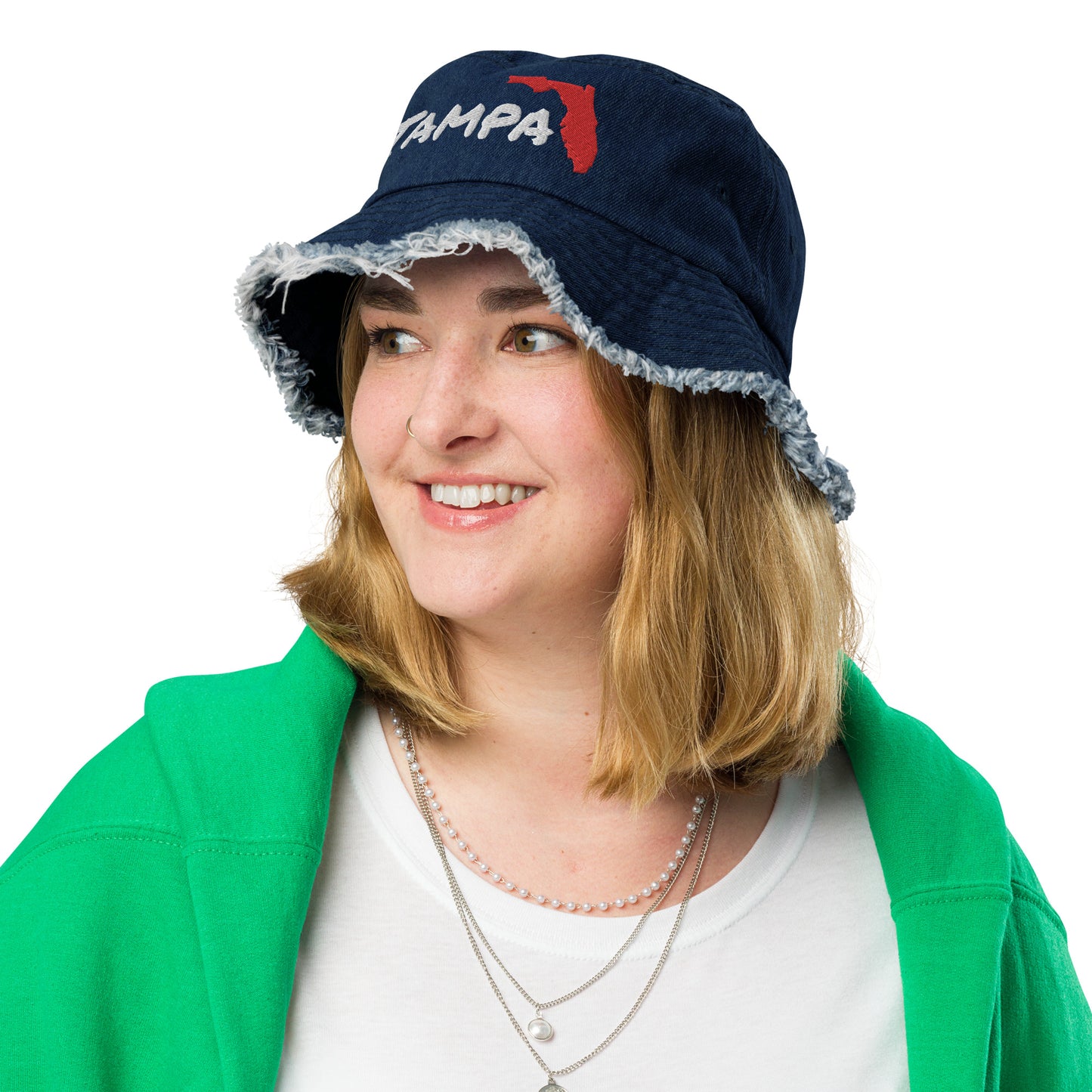 TAMPA, FL BUCKET HAT - Tampa Florida Distressed denim bucket hat