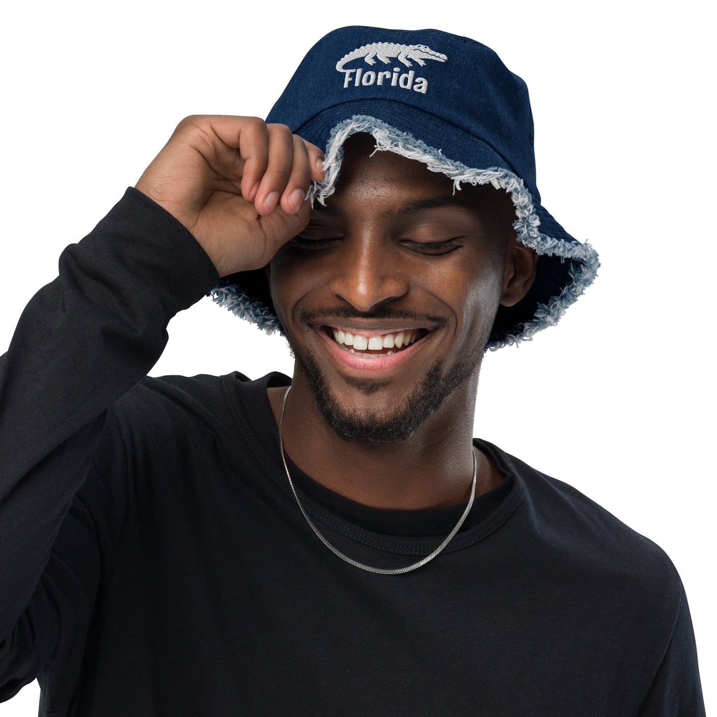 FLORIDA ALLIGATOR BUCKET HAT - Florida Alligator Distressed denim bucket hat