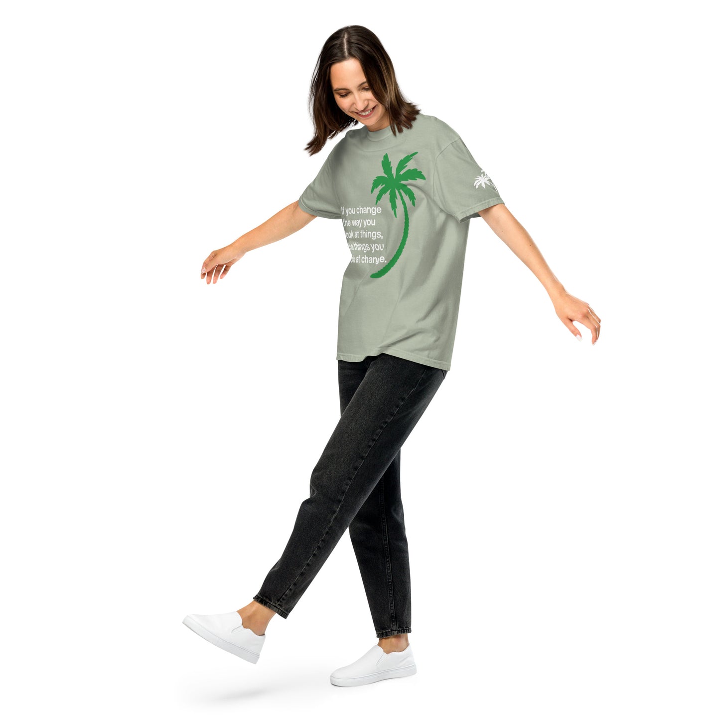 CHANGE THE WAY YOU LOOK AT THINGS PALM TREE T-SHIRT - Sayings and Quotes Unisex Florida Palm Trees Left Sleeve Shirt