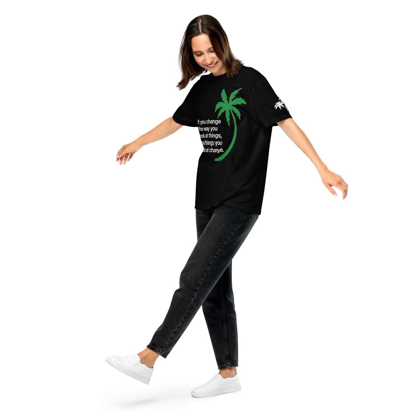 CHANGE THE WAY YOU LOOK AT THINGS PALM TREE T-SHIRT - Sayings and Quotes Unisex Florida Palm Trees Left Sleeve Shirt