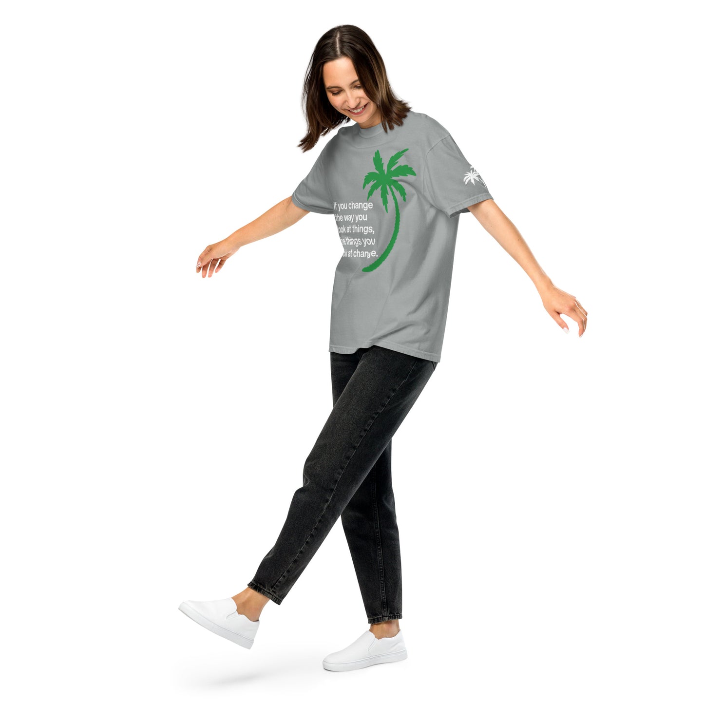 CHANGE THE WAY YOU LOOK AT THINGS PALM TREE T-SHIRT - Sayings and Quotes Unisex Florida Palm Trees Left Sleeve Shirt