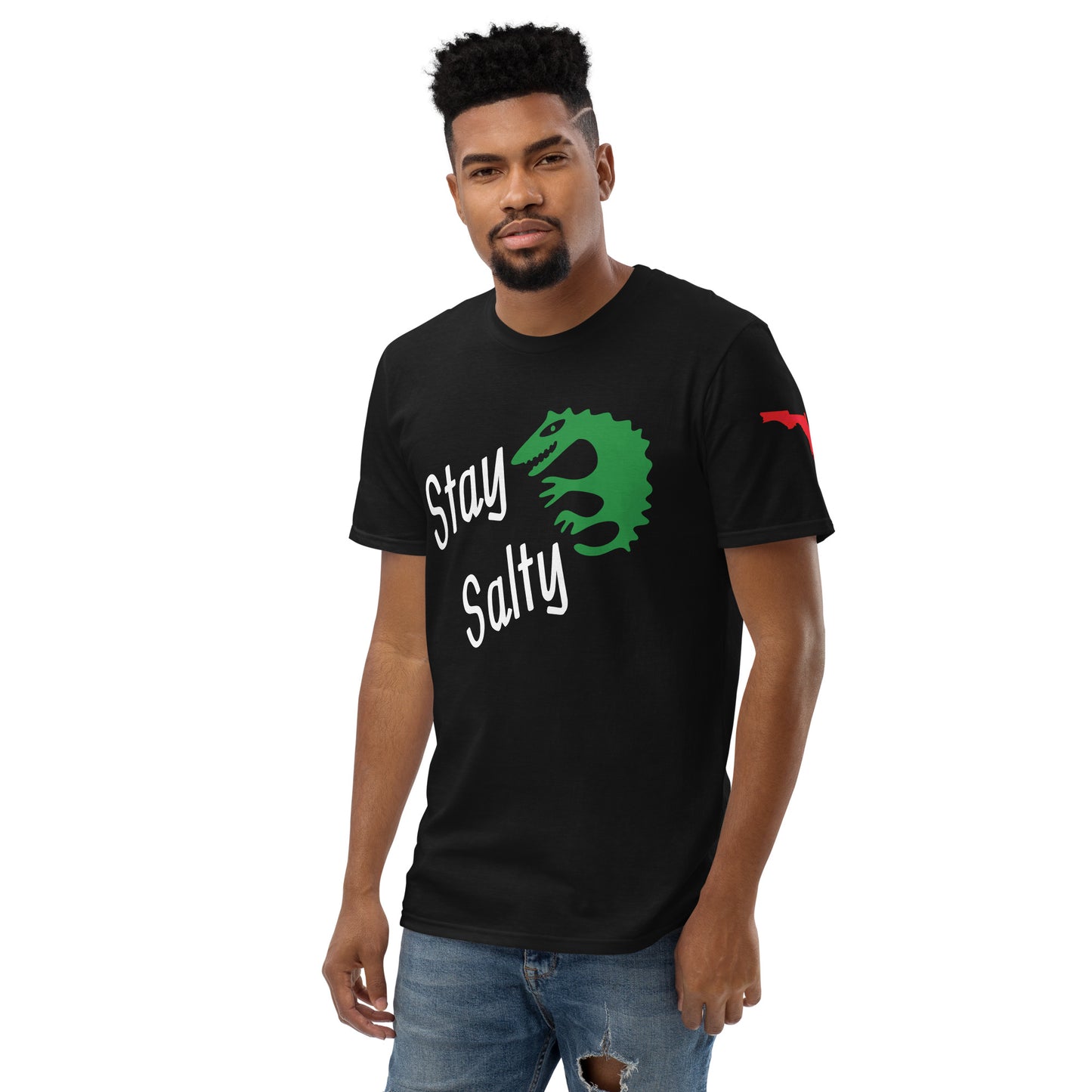 STAY SALTY FLORIDA TSHIRT W/ ALLIGATOR AND LEFT SLEEVE MAP - Florida Unisex Lightweight T-Shirt - Gildan 980