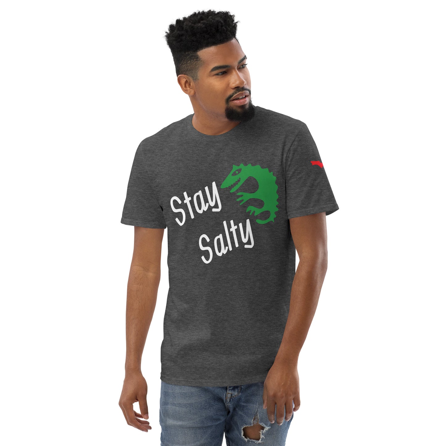 STAY SALTY FLORIDA TSHIRT W/ ALLIGATOR AND LEFT SLEEVE MAP - Florida Unisex Lightweight T-Shirt - Gildan 980