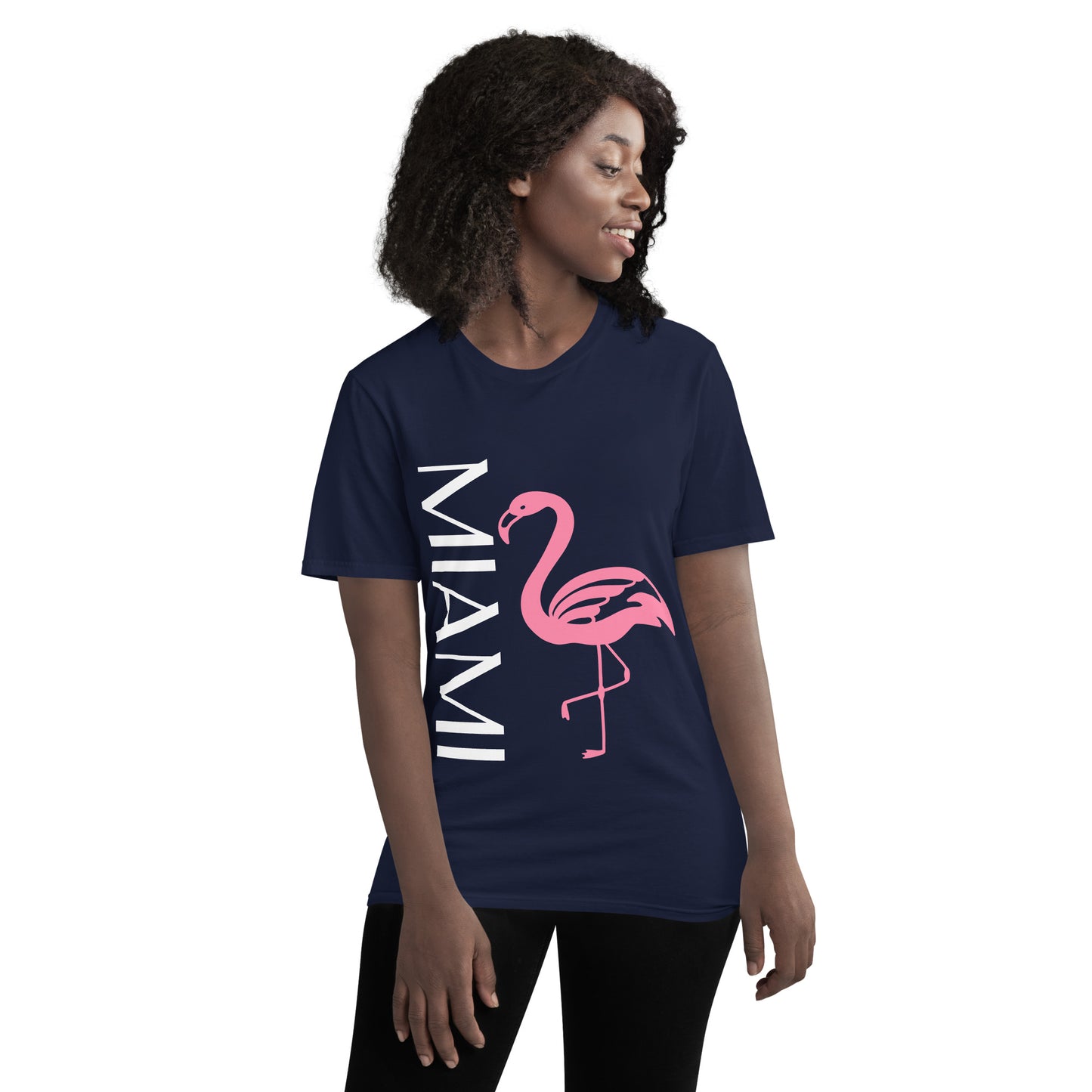 MIAMI FLORIDA TSHIRT W/ PINK FLAMINGO - BLACK Florida Unisex Lightweight T-Shirt - Gildan 980
