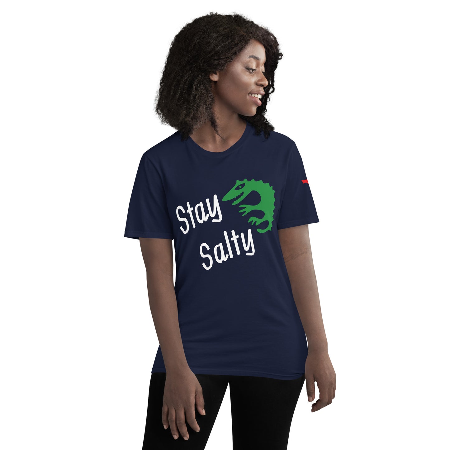 STAY SALTY FLORIDA TSHIRT W/ ALLIGATOR AND LEFT SLEEVE MAP - Florida Unisex Lightweight T-Shirt - Gildan 980