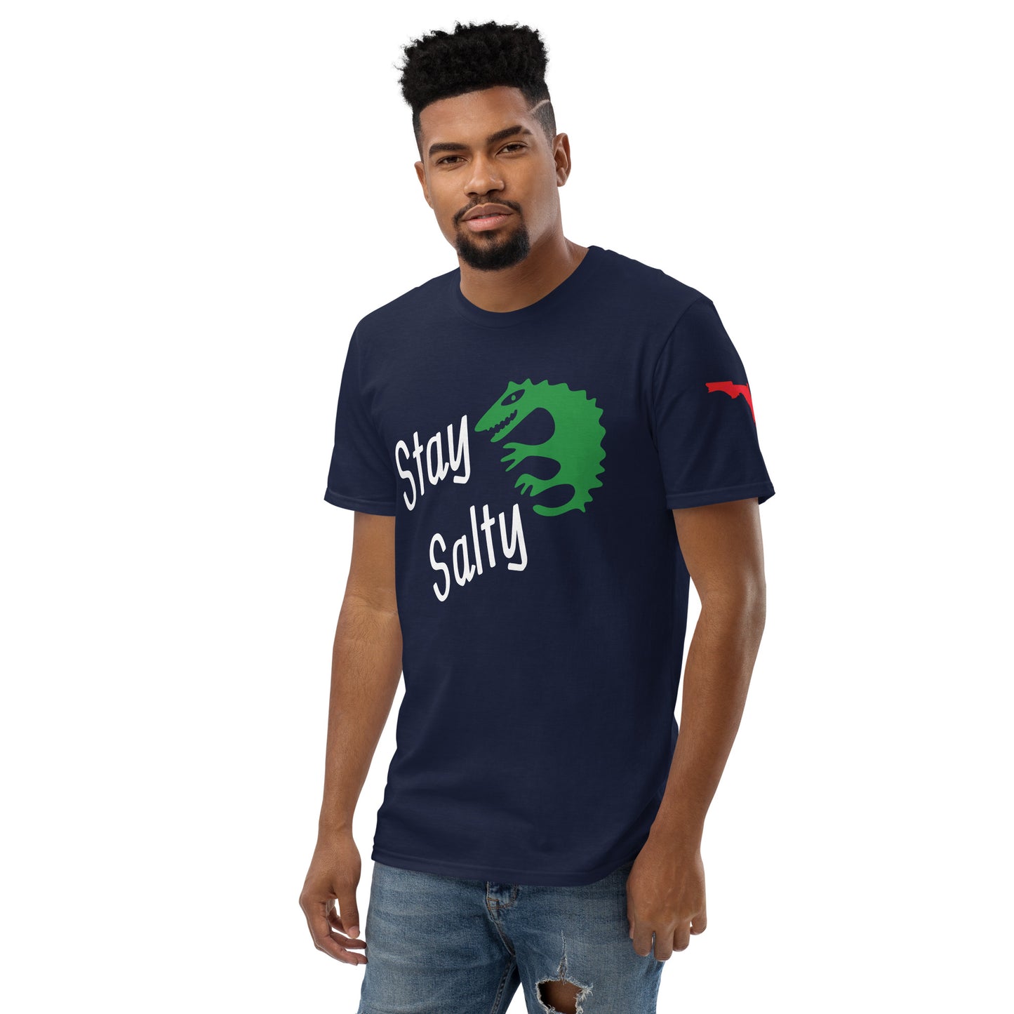 STAY SALTY FLORIDA TSHIRT W/ ALLIGATOR AND LEFT SLEEVE MAP - Florida Unisex Lightweight T-Shirt - Gildan 980
