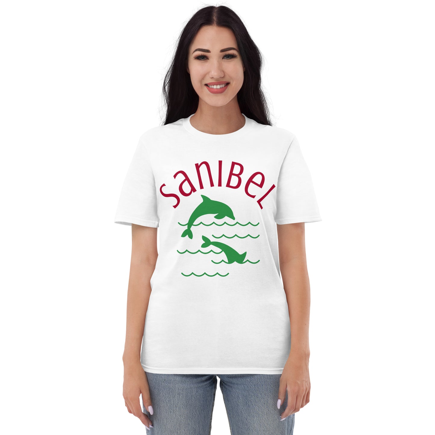 SANIBEL TSHIRT W/ DOLPHINS - Sanibel Island Florida WHITE Unisex Lightweight T-Shirt - Gildan 980