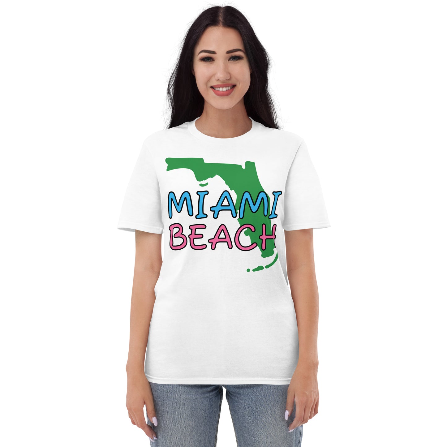 MIAMI BEACH Short-Sleeve T-Shirt - Miami Beach Florida T-Shirt with Florida Map