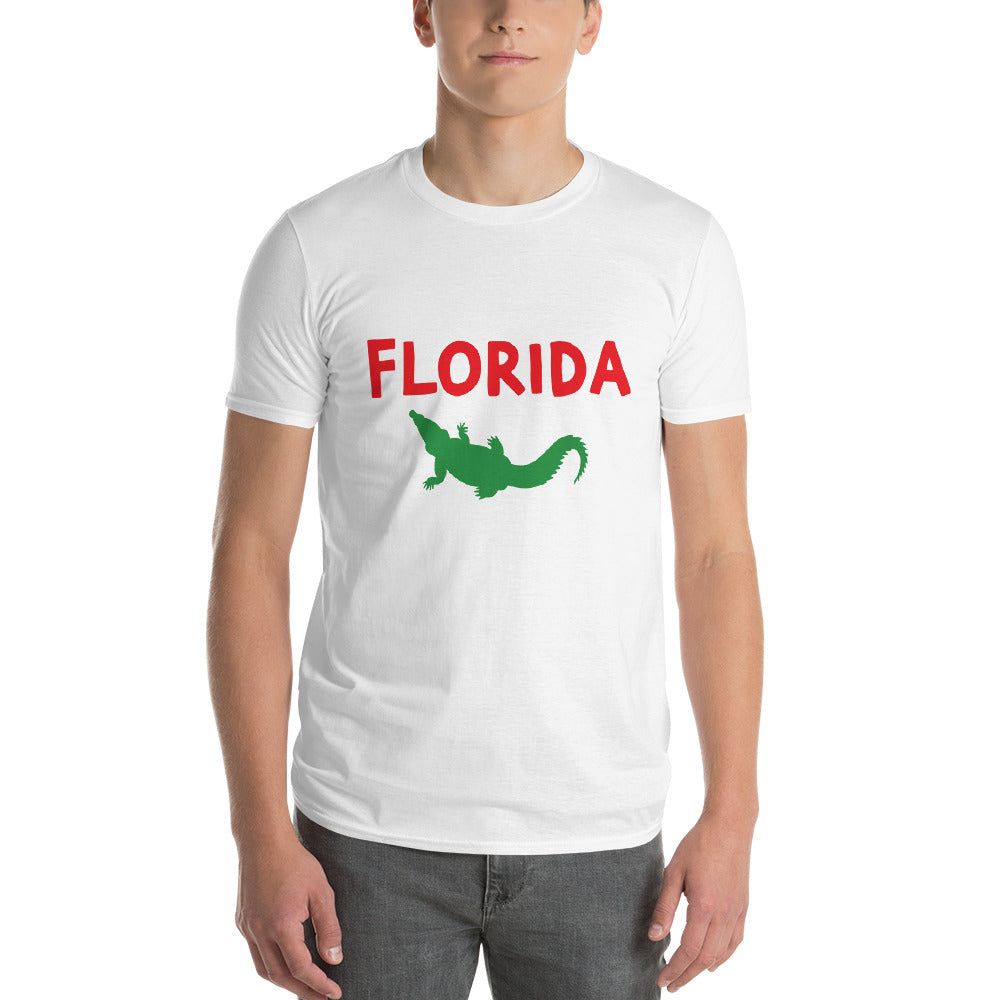 FLORIDA TSHIRT W/ FLORIDA ALLIGATOR (RED TEXT) - Florida Unisex Lightweight T-Shirt - Gildan 980 - Horizontal Text