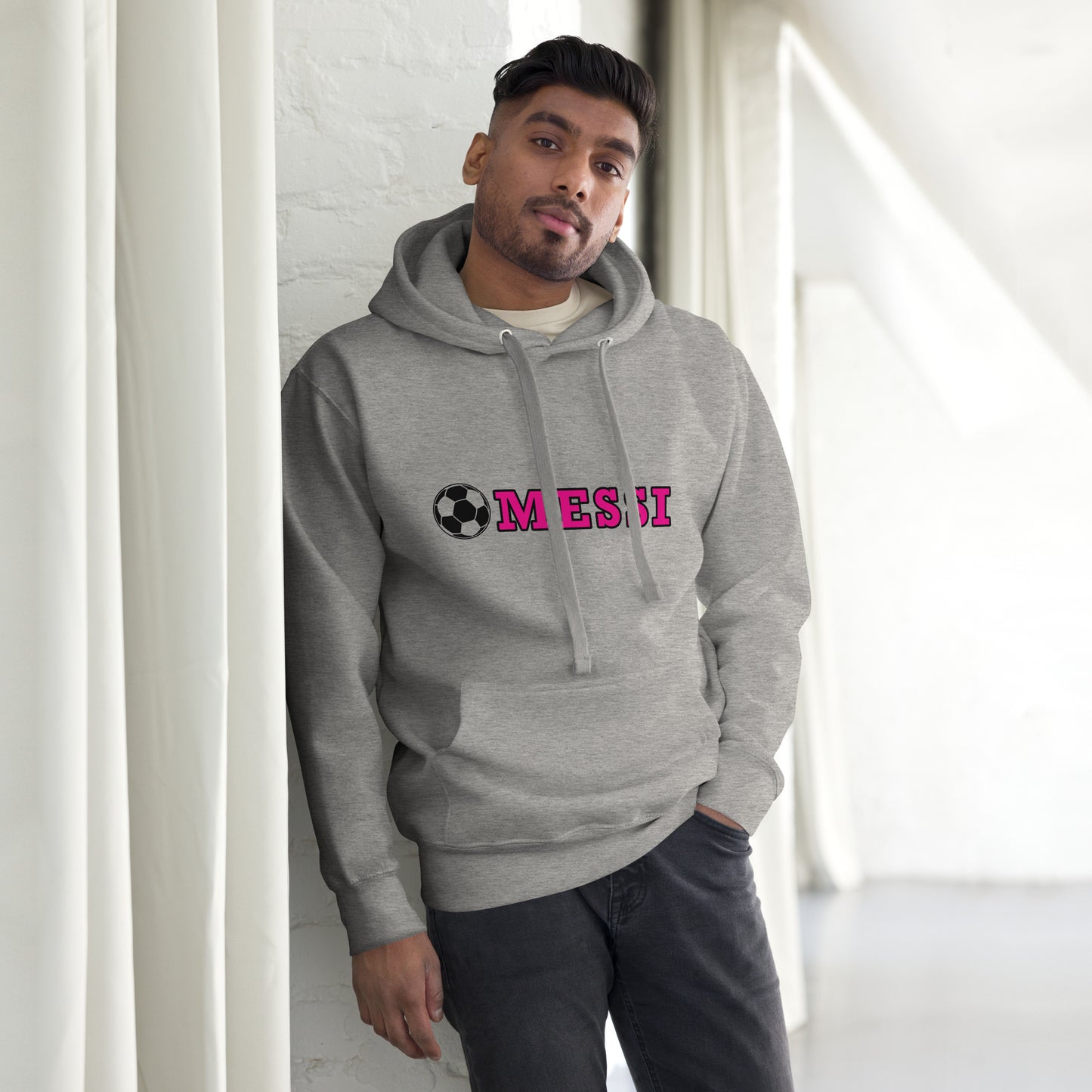 MESSI HOODIE W/ SOCCER BALL - Messi Soccer Ball - Unisex Premium Hoodie - Cotton Heritage M2580