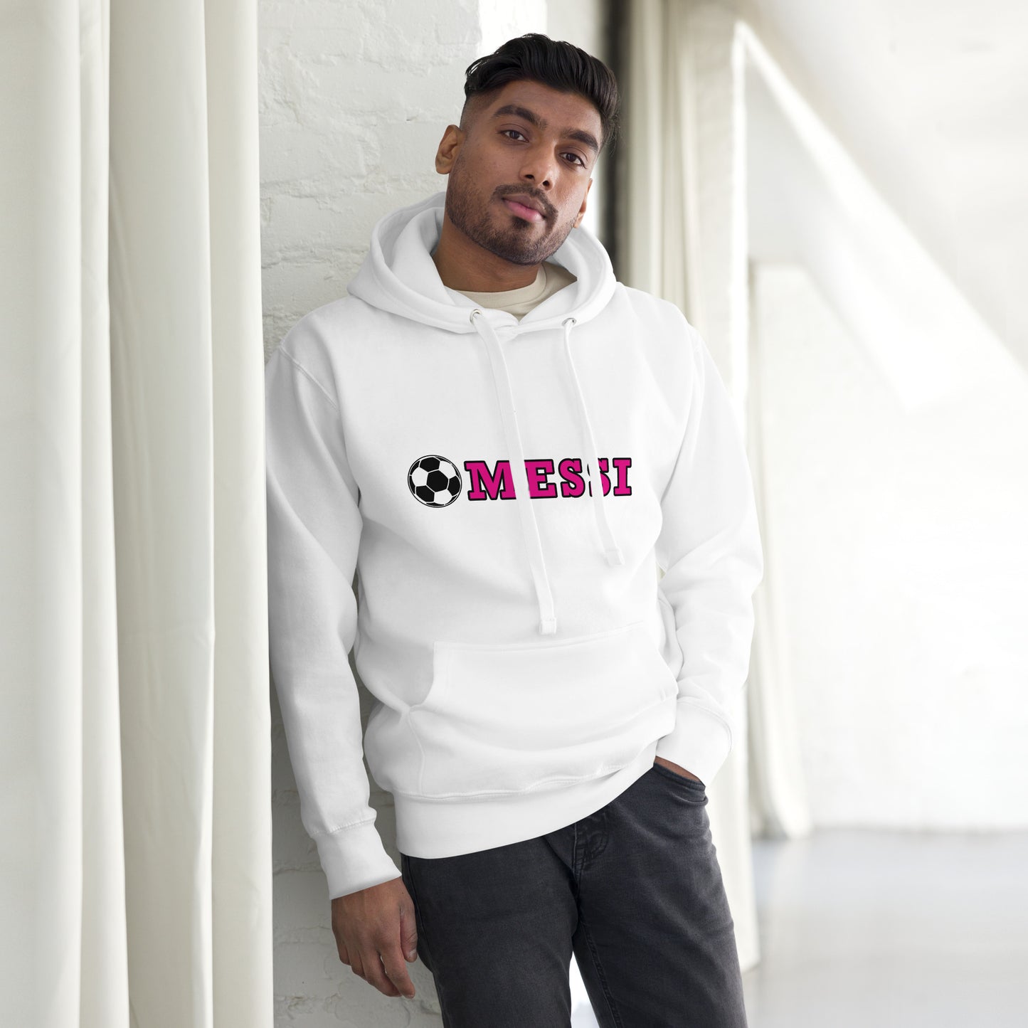 MESSI HOODIE W/ SOCCER BALL - Messi Soccer Ball - Unisex Premium Hoodie - Cotton Heritage M2580