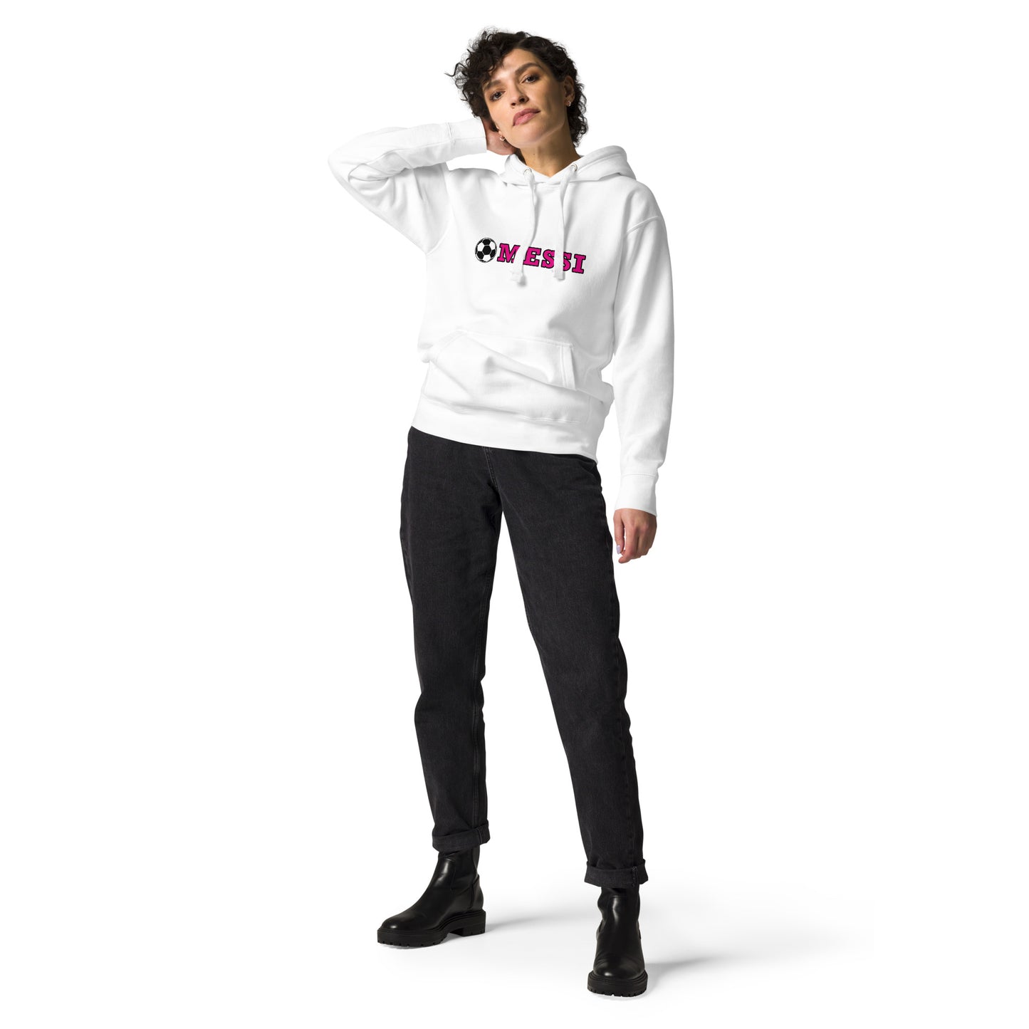 MESSI HOODIE W/ SOCCER BALL - Messi Soccer Ball - Unisex Premium Hoodie - Cotton Heritage M2580