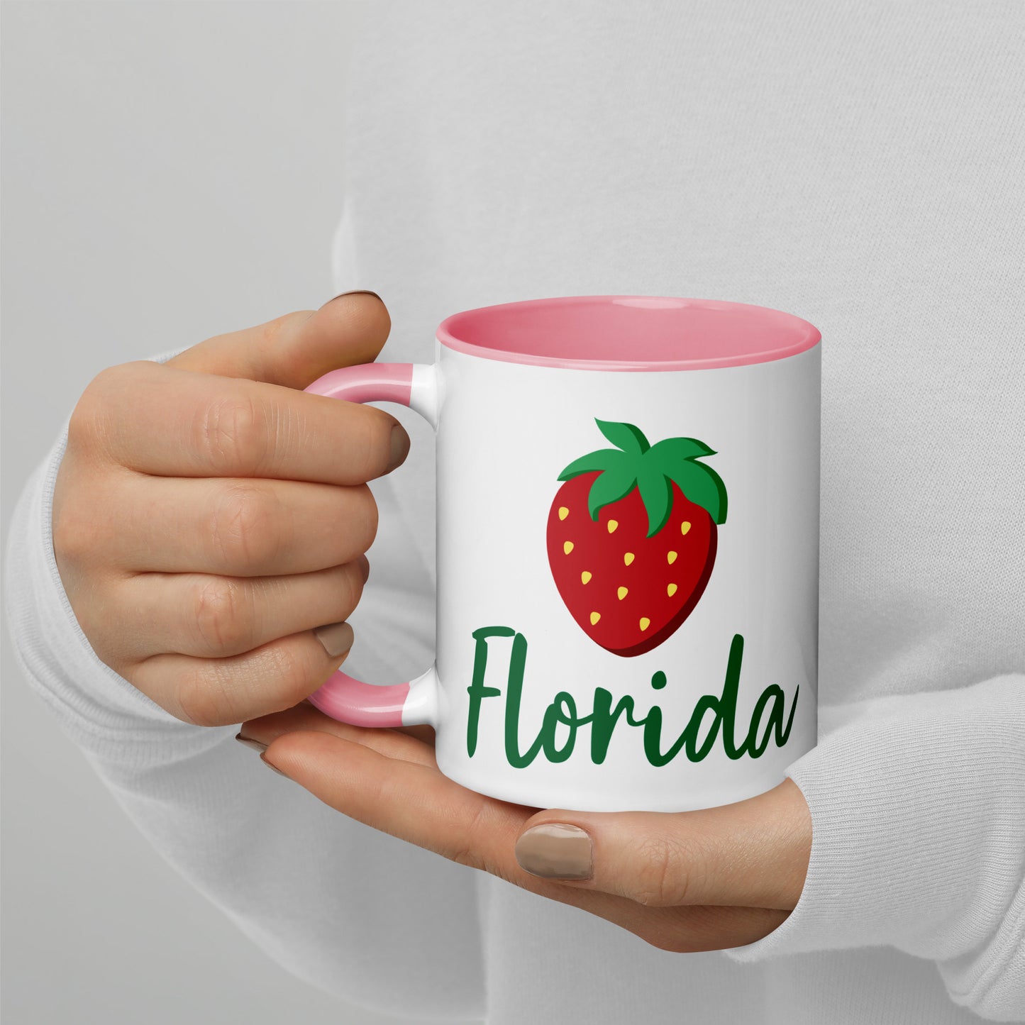 FLORIDA STRAWBERRY Mug with Color Inside - Florida Strawberries Mugs - FL Strawberry Mugs