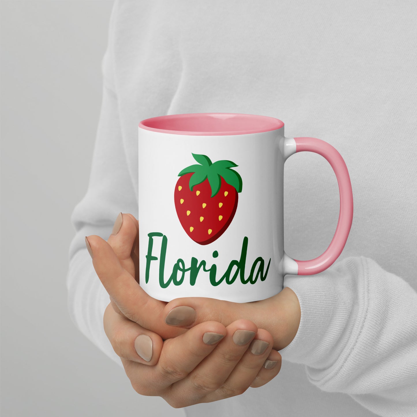 FLORIDA STRAWBERRY Mug with Color Inside - Florida Strawberries Mugs - FL Strawberry Mugs