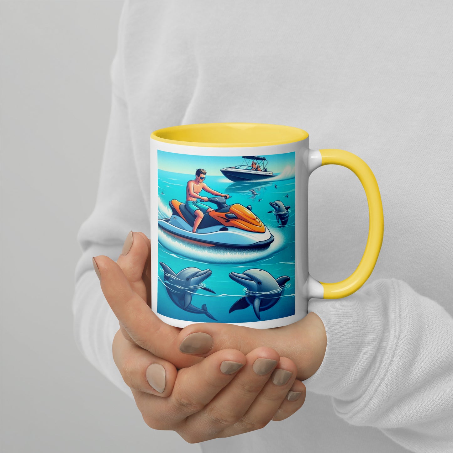 FLORIDA JETSKI MUG WITH DOLPHINS - Jetski with Dolphins Florida Mug