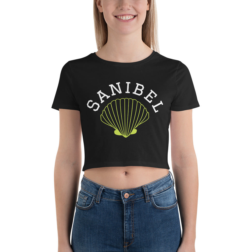 FLORIDA "SANIBEL" SEA SHELL CROP TEE - FLORIDA - Black Women's Crop Tee - Bella + Canvas 6681