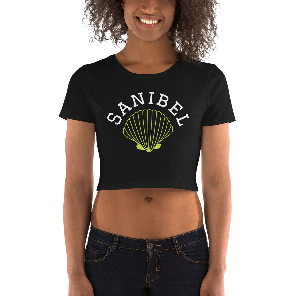 FLORIDA "SANIBEL" SEA SHELL CROP TEE - FLORIDA - Black Women's Crop Tee - Bella + Canvas 6681
