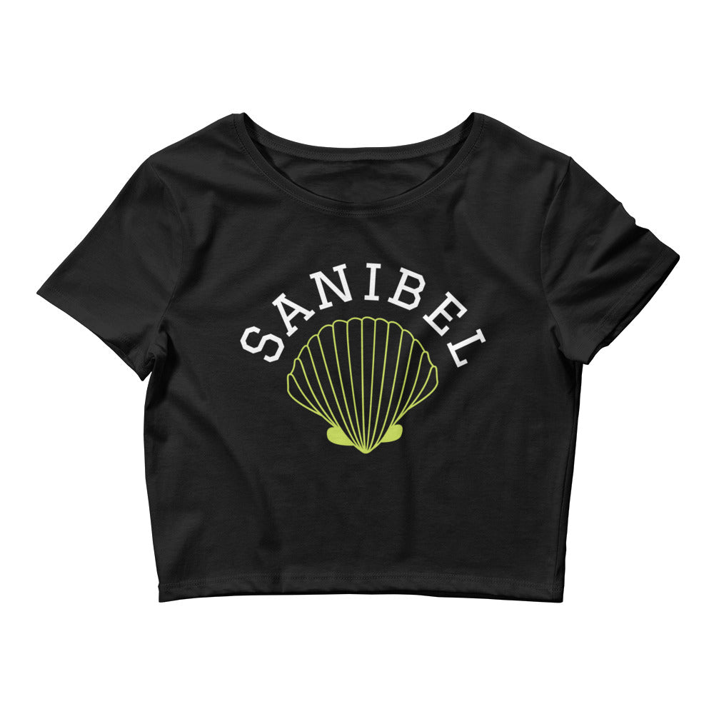 FLORIDA "SANIBEL" SEA SHELL CROP TEE - FLORIDA - Black Women's Crop Tee - Bella + Canvas 6681