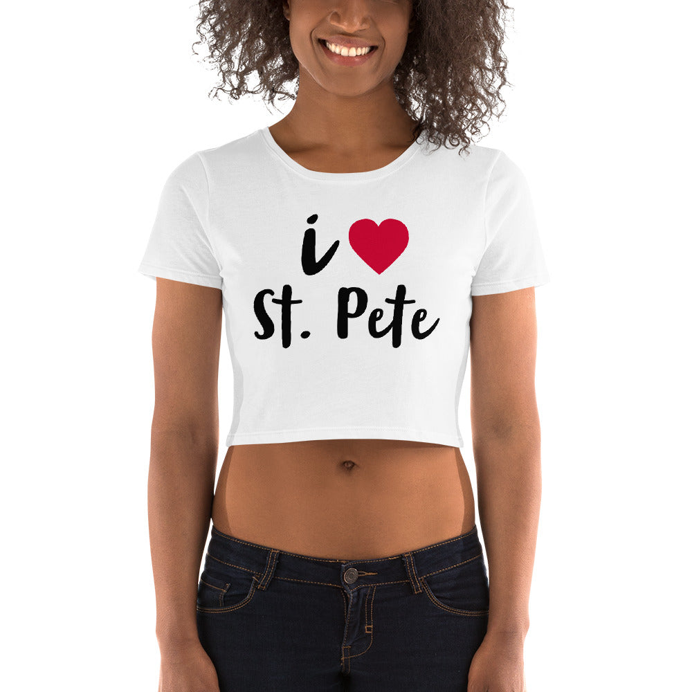 I LOVE ST. PETE (WHITE) - SAINT PETERSBURG FLORIDA Women's Crop Tee - Bella + Canvas 6681