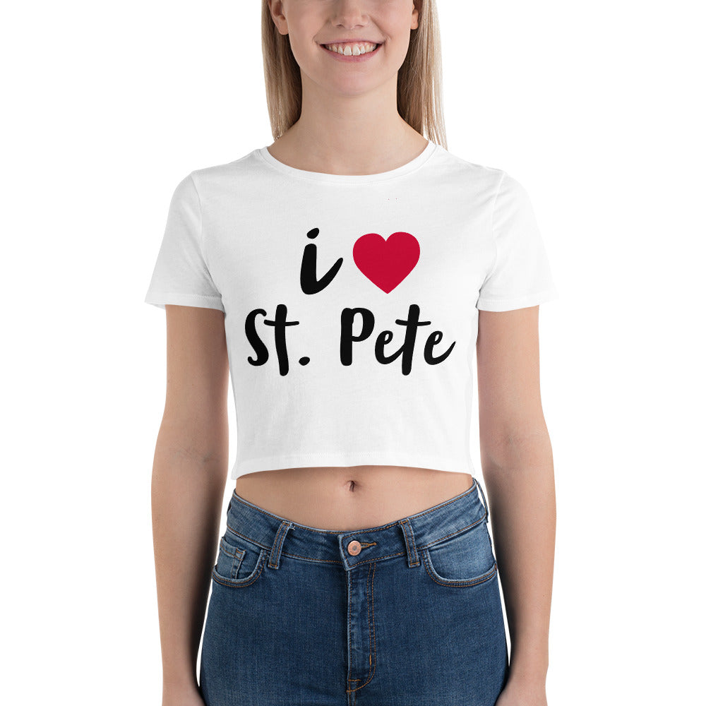I LOVE ST. PETE (WHITE) - SAINT PETERSBURG FLORIDA Women's Crop Tee - Bella + Canvas 6681