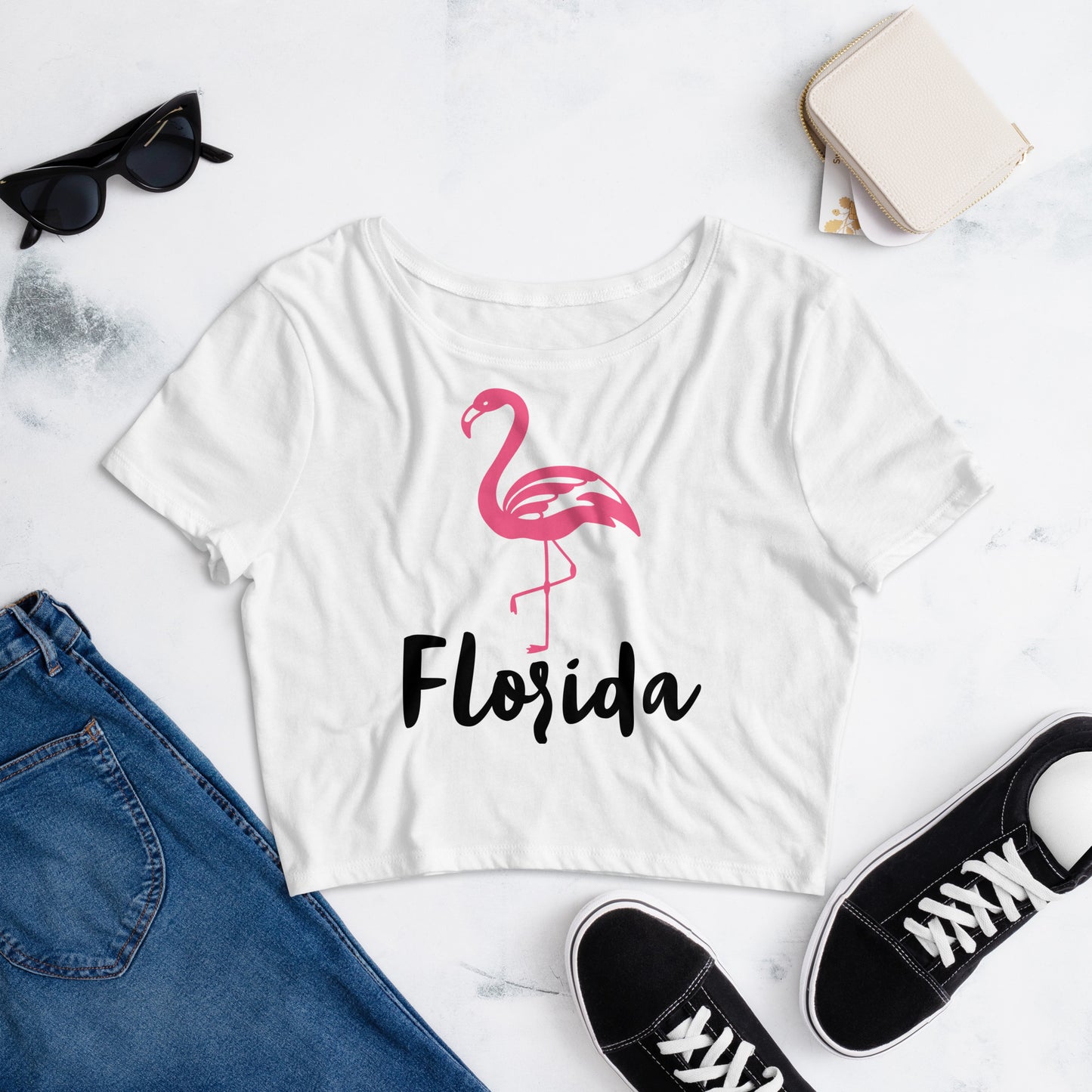 FLORIDA FLAMINGO CROP TEE - FLORIDA Women's Crop Tee - Bella + Canvas 6681