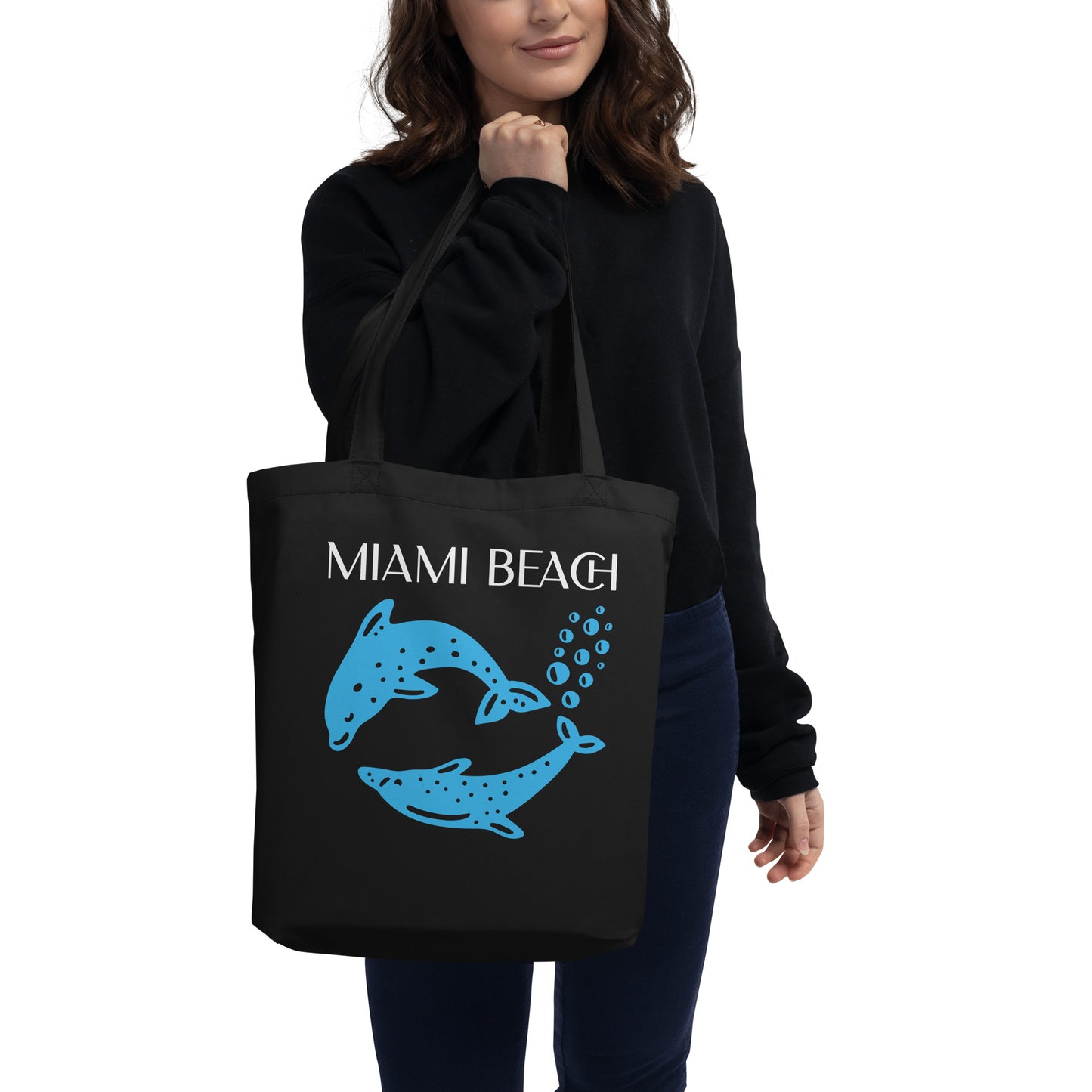MIAMI BEACH - Eco Tote Bag - with DOLPHINS
