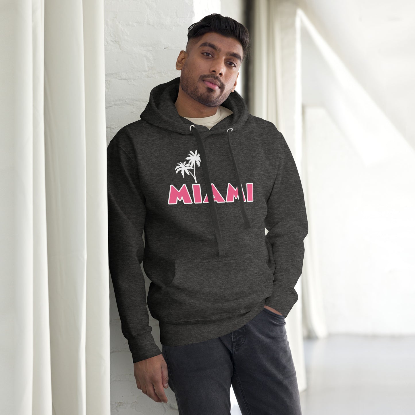 MIAMI FLORIDA HOODIE W / PALM TREE / BLACK - Unisex Premium Hoodie - Cotton Heritage M2580