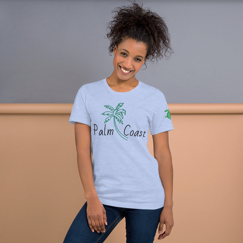 PALM COAST FLORIDA W/ PALM TREE & LEFT SLEEVE SEA TURTLE - Unisex t-shirt
