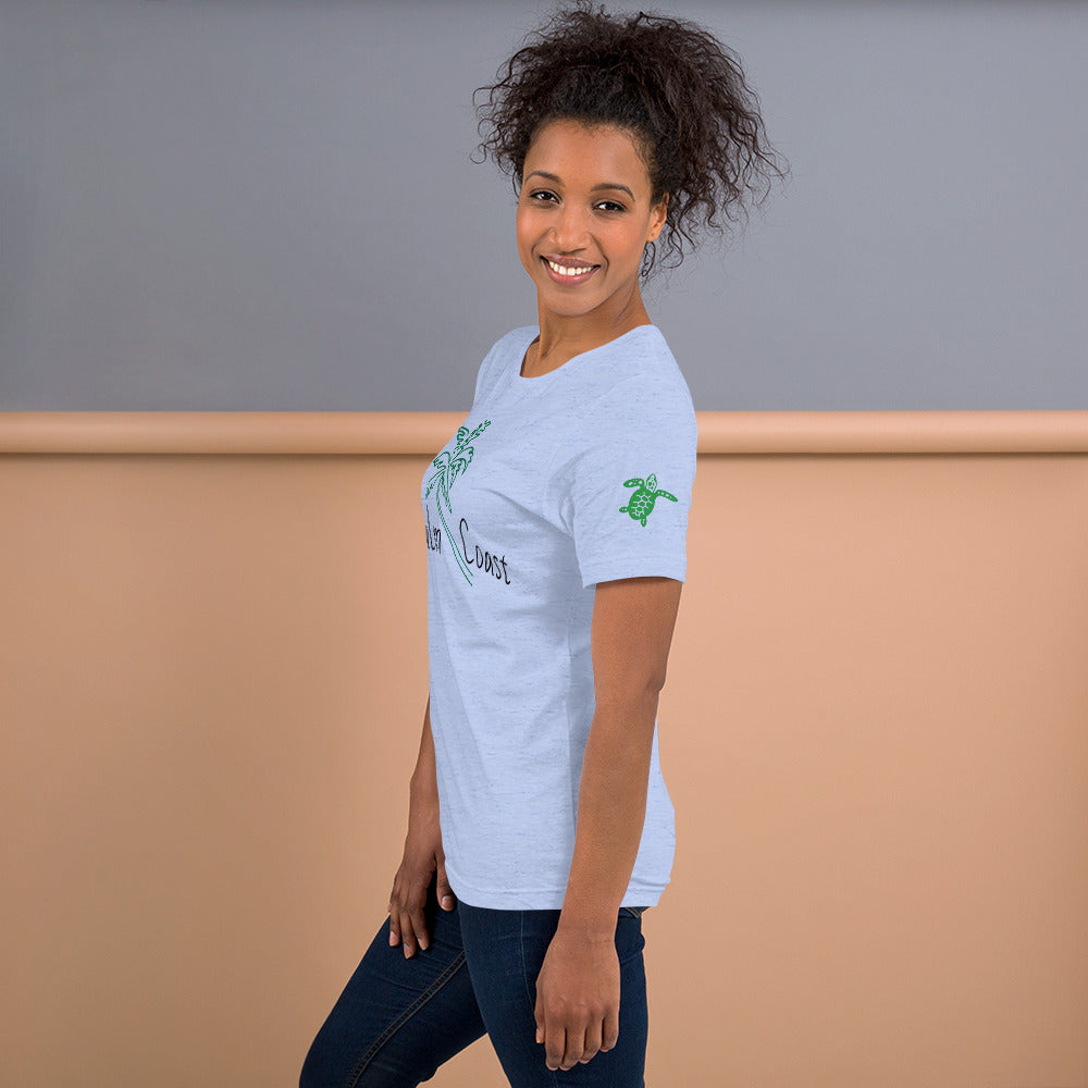 PALM COAST FLORIDA W/ PALM TREE & LEFT SLEEVE SEA TURTLE - Unisex t-shirt