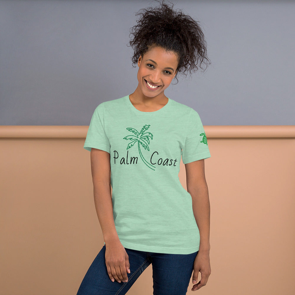 PALM COAST FLORIDA W/ PALM TREE & LEFT SLEEVE SEA TURTLE - Unisex t-shirt