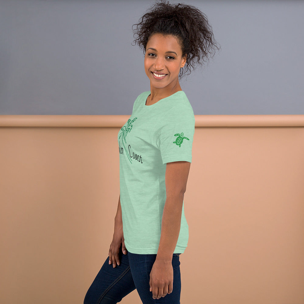 PALM COAST FLORIDA W/ PALM TREE & LEFT SLEEVE SEA TURTLE - Unisex t-shirt