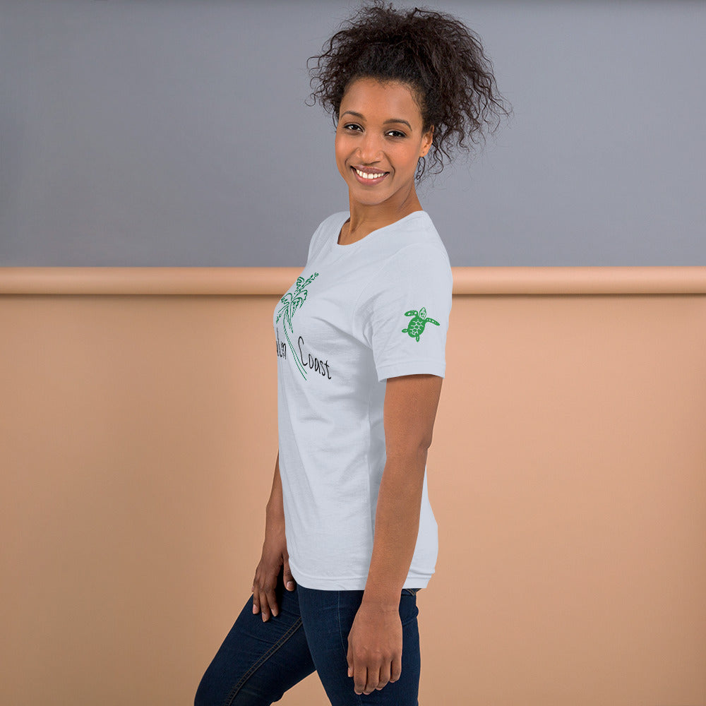 PALM COAST FLORIDA W/ PALM TREE & LEFT SLEEVE SEA TURTLE - Unisex t-shirt