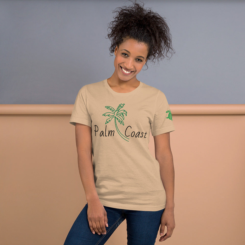 PALM COAST FLORIDA W/ PALM TREE & LEFT SLEEVE SEA TURTLE - Unisex t-shirt