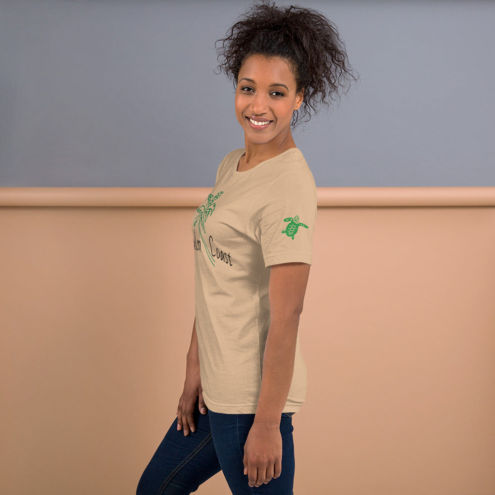 PALM COAST FLORIDA W/ PALM TREE & LEFT SLEEVE SEA TURTLE - Unisex t-shirt