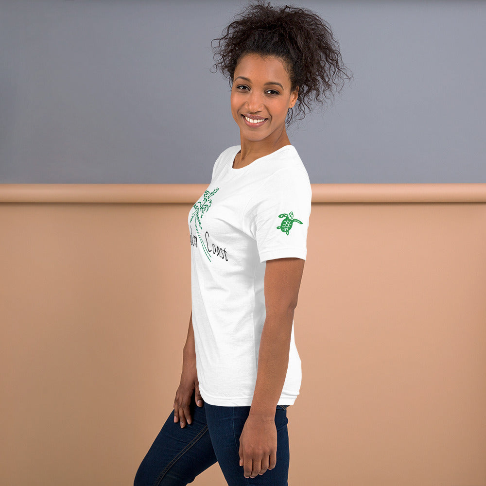 PALM COAST FLORIDA W/ PALM TREE & LEFT SLEEVE SEA TURTLE - Unisex t-shirt