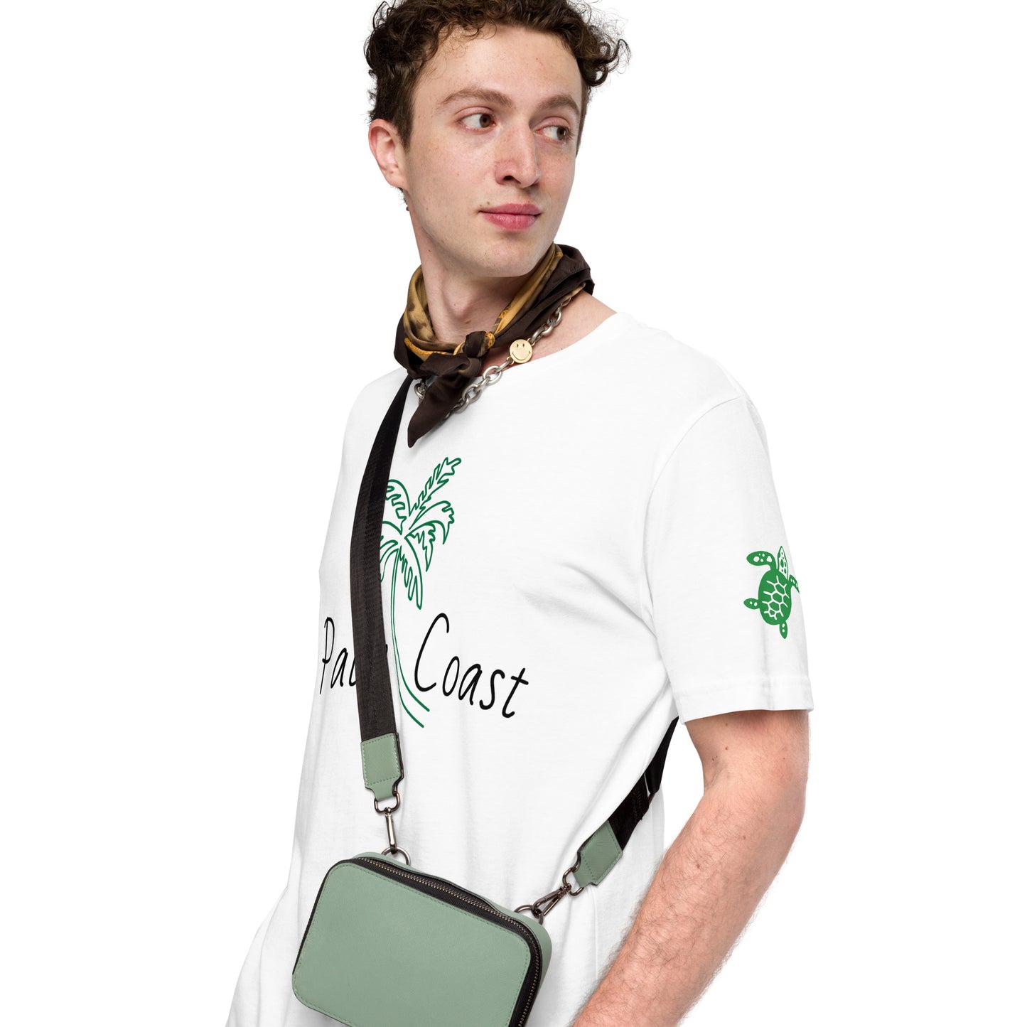 PALM COAST FLORIDA W/ PALM TREE & LEFT SLEEVE SEA TURTLE - Unisex t-shirt