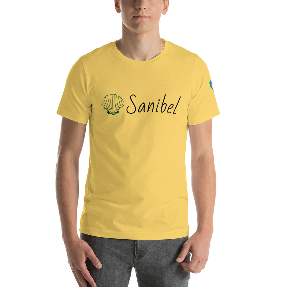 SANIBEL SHELLS & DOLPHINS ON LEFT SLEEVE - Florida Unisex t-shirt