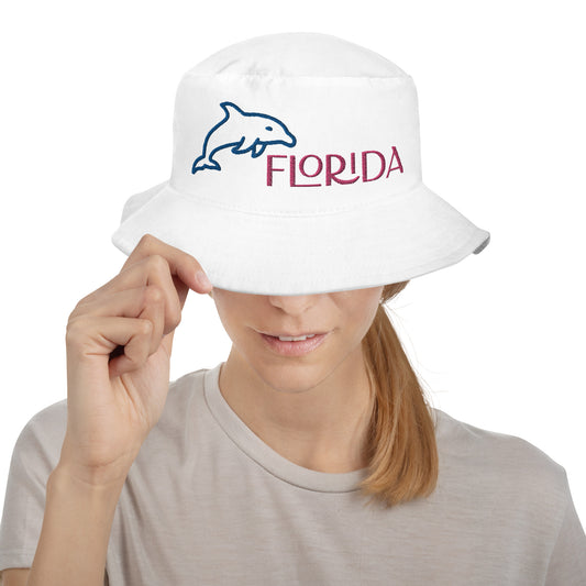 FLORIDA BUCKET HAT (DOLPHIN) - Florida Dolphin White Bucket Hat - Big Accessories