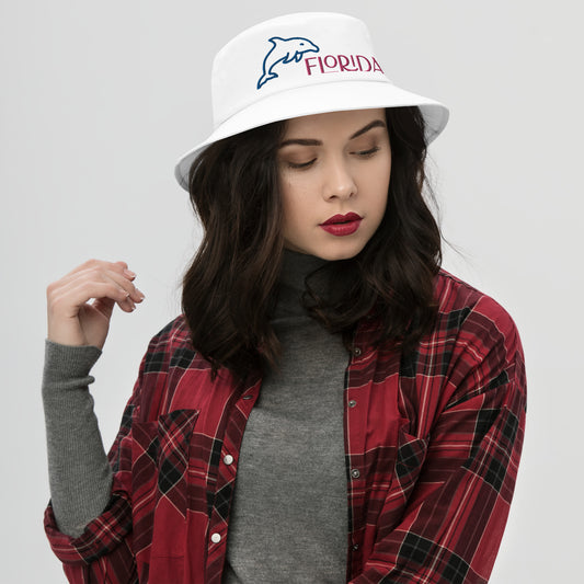FLORIDA BUCKET HAT (DOLPHIN) - Florida Dolphin White Bucket Hat - Big Accessories